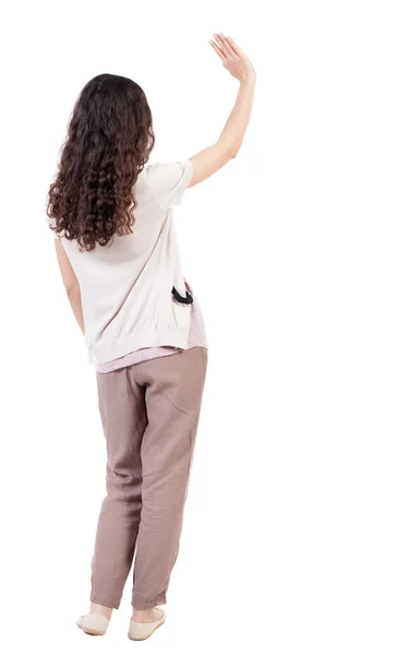 Young woman waving  hand — Stock Photo, Image