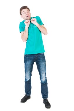 frightened man standing