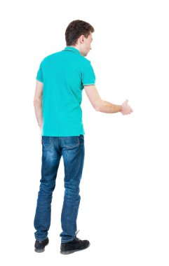 Back view of man  in shirt handshake.