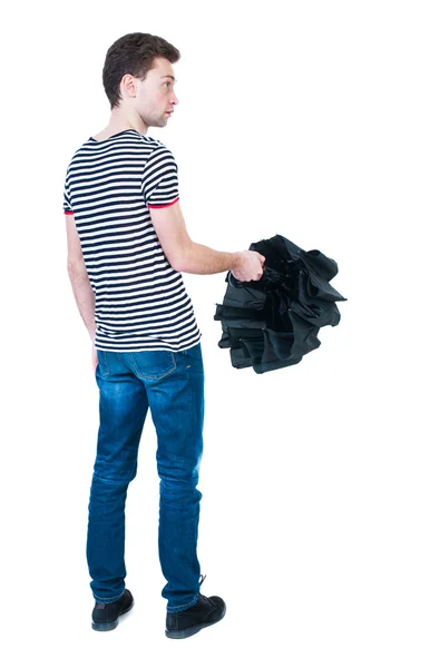 Man in jeans with umbrella. — Fotografia de Stock