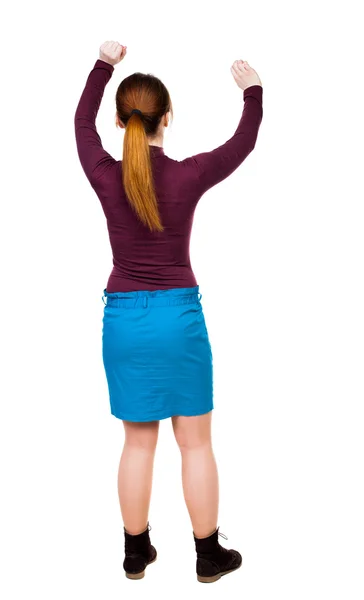 Back view of dancing young woman. — Stok fotoğraf