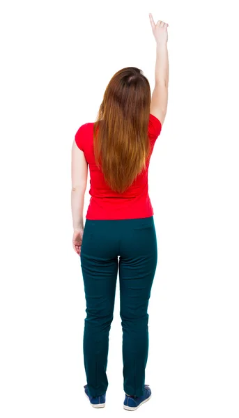 Back view of  pointing woman. — Stock Photo, Image