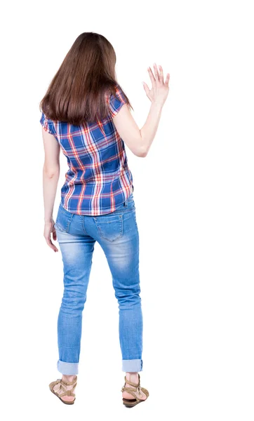 Jovem mulher acenando — Fotografia de Stock