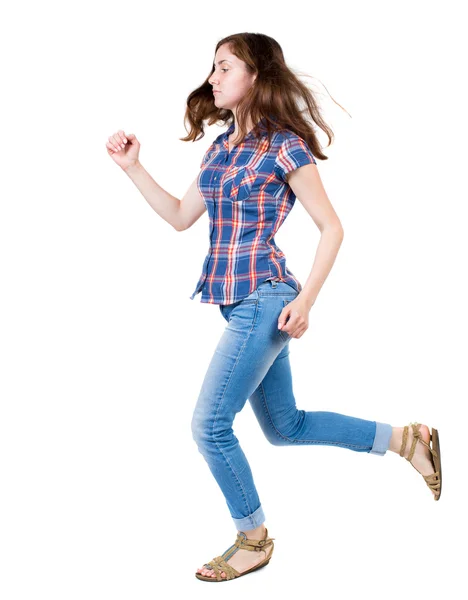 Laufenden Frau in jeans — Stockfoto