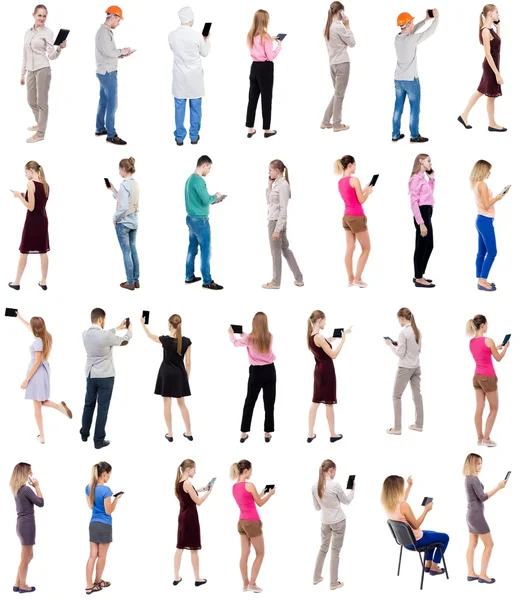 Back view people use smartphones and tablets — Stock Photo, Image