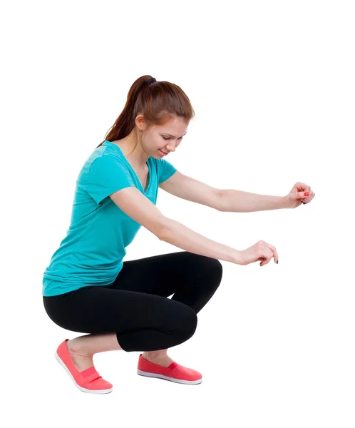 Sport girl in black tights — Stock Photo, Image