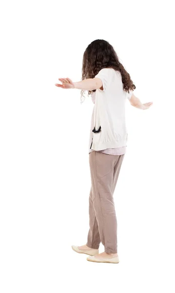 Balancing young business woman. — Stock Photo, Image