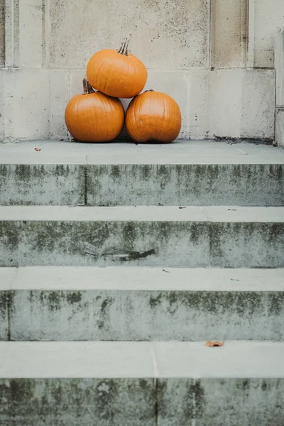 Three Yellow Pumpkin House Halloween — Stock Photo, Image