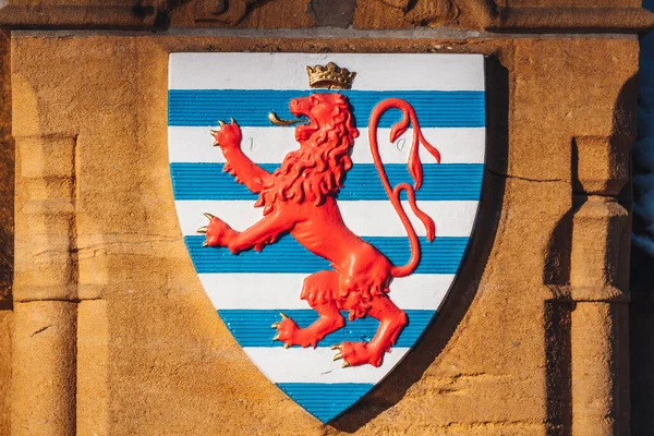 Luxembourg Traditional Shield Red Lion Blue Stripes — Stock Photo, Image