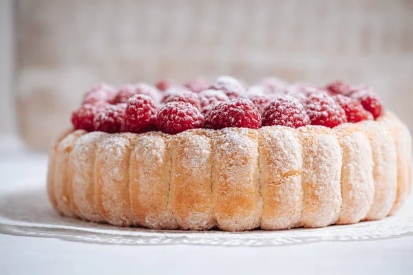 Вкусный Французский Торт Шарлотта Малиной Савойарди Печенье — стоковое фото