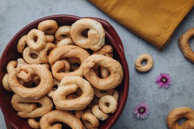 Crunchy traditional taralli snacks from Puglia region in Italy clipart