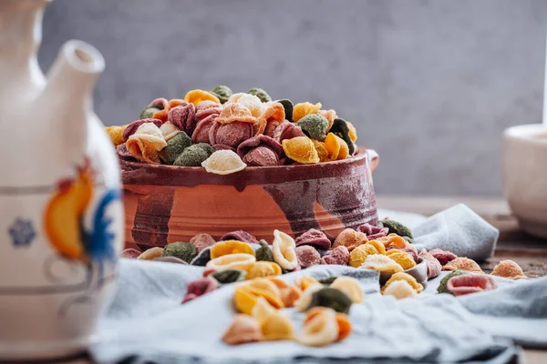 Pasta Orecchiette Hecha Mano Puglia Hecha Con Sabores Naturales Como —  Fotos de Stock