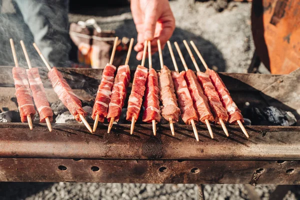 Arrosticini Pincho Carne Oveja Tradicional Región Abruzos Italia —  Fotos de Stock