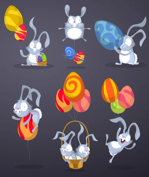 Easter bunnies with eggs in the form of balloons — Stock Vector