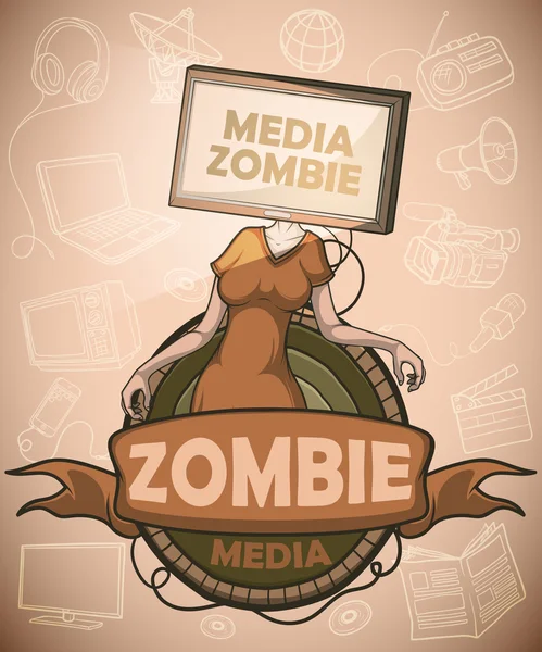 Media zombie med platt skärm tv istället för huvudet — Stock vektor
