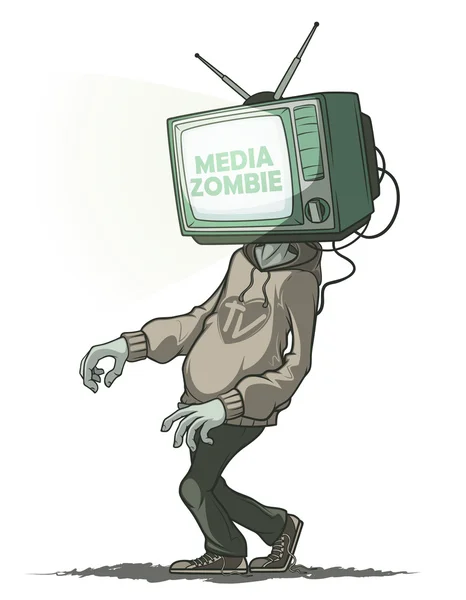 Zombie des médias avec une télévision au lieu d'une tête. Isolé — Image vectorielle