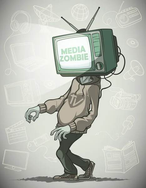 Media zombie con un televisor en lugar de una cabeza — Vector de stock