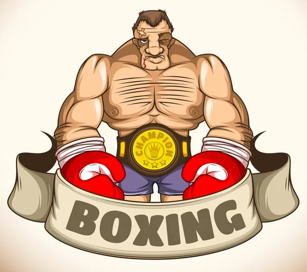 Boxeador profesional después de una pelea. Emblema — Vector de stock