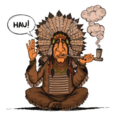 Chieftain of indians. Isolated. Colored clipart