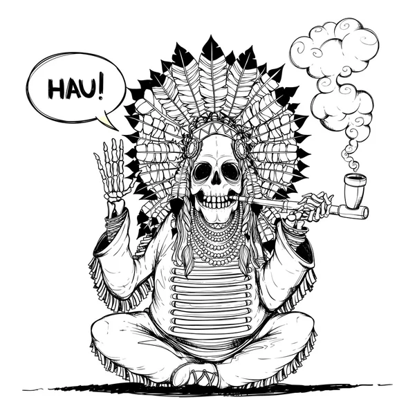 Jefe de los indios esqueleto. Blanco y negro. Aislado — Archivo Imágenes Vectoriales