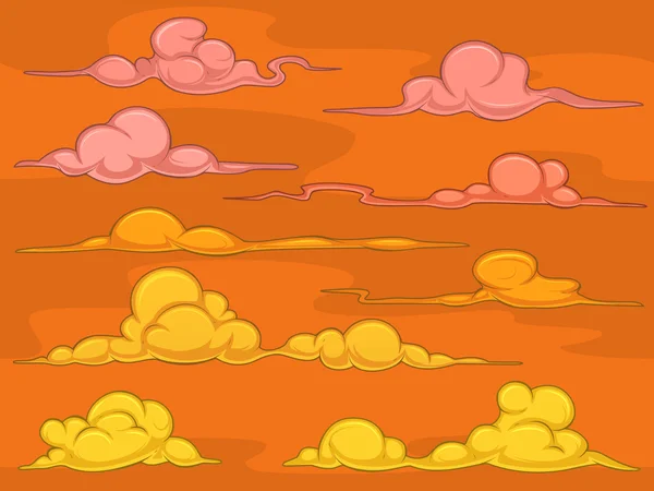 Pôr do sol nuvens dos desenhos animados — Vetor de Stock
