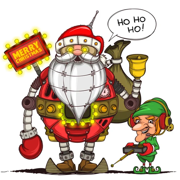 Robot Santa and elf with remote control. Isolated — Stok Vektör