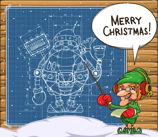 Elfo e lo schema del robot Babbo Natale sul muro Vettoriale Stock