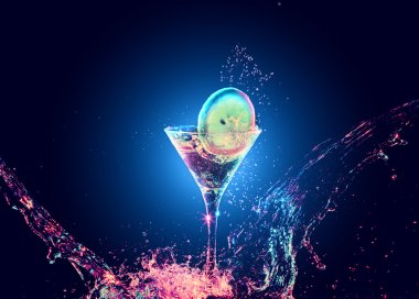 Colourful cocktail in glass with splash clipart
