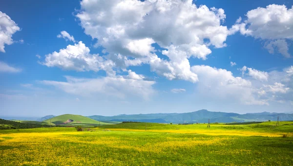 Wiese, Hügel und blauer Himmel — Stockfoto