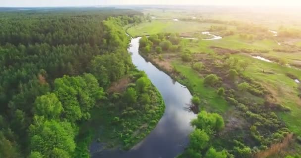 Panorama sul fiume. 4k Vista aerea . — Video Stock