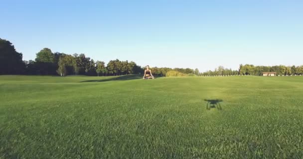 Vrouw praktizerende yoga buiten — Stockvideo