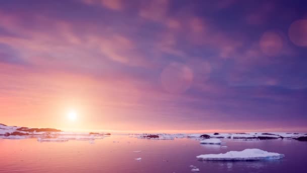 Puesta de sol de verano en la Antártida — Vídeos de Stock