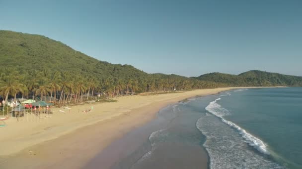 Movimento lento de ondas na costa marítima aérea. Floresta na ilha do paraíso. Ninguém natureza trópica paisagem marinha — Vídeo de Stock