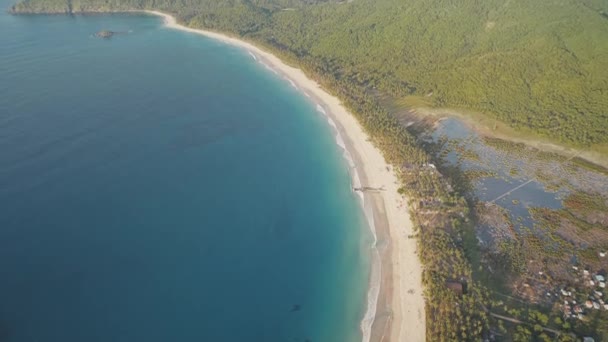 Sol paisagem marinha trópica da baía do mar aéreo. Praia de areia de árvores tropicais verdes no campo Filipinas — Vídeo de Stock