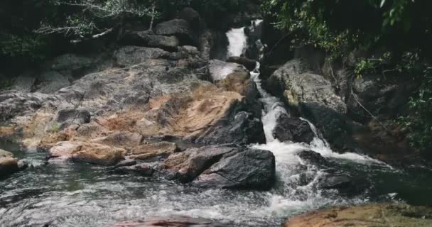 Thailands djungel vattenfall: nationalpark än Sadet landmärke. Gröna träd, lianer, mossor, gräs — Stockvideo