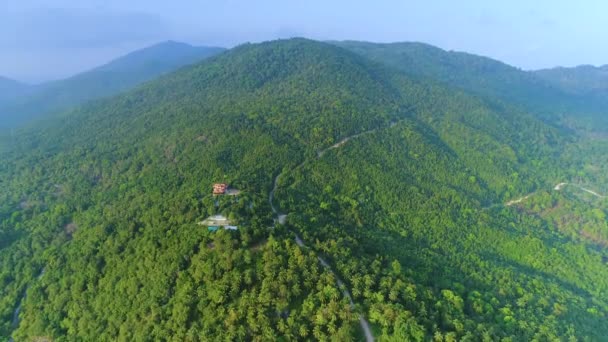 Thajské mlhavé hory vrcholí vzduchem: vrcholky listnatých stromů v ranní mlze. Divoká příroda — Stock video