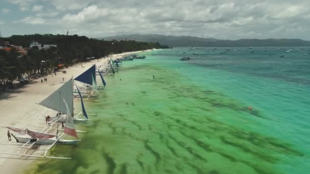 Philippines, Boracay Island, White Sand Beach, 2018.04.08: Ecology issue of sea pollution aerial — Stock Video