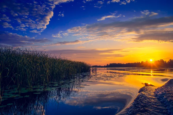 Amazing zonsondergang over lake — Stockfoto