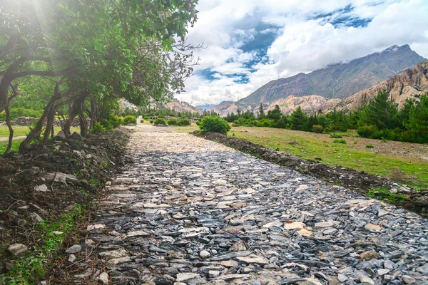 Stone road in mountains valley — Stock Photo, Image