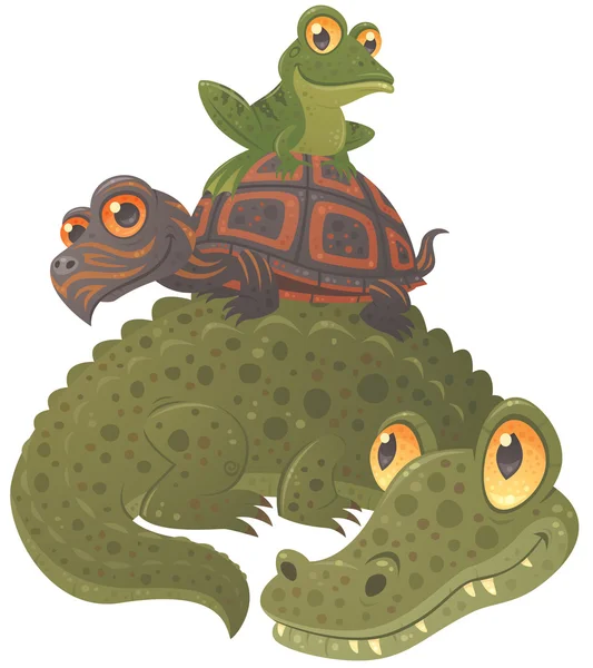 Swamp Squad - Alligator schildpad kikker Totem — Stockvector