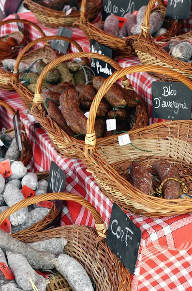 French sausages on the rural fair in Provence — Stock Photo, Image