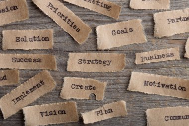 Strateji - kağıt üzerinde kelime yakın çekim, iş yaratıcı motivasyon konsepti