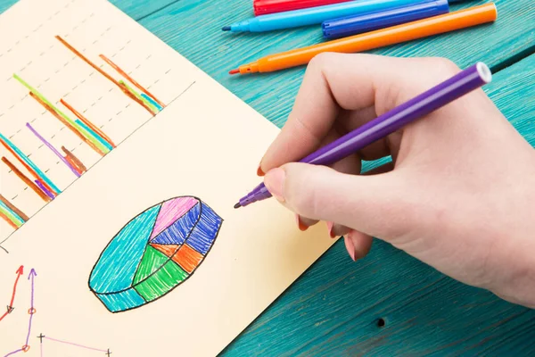 Концепція Бізнесу Фінансові Графіки Намальовані Кольоровими Ручками — стокове фото