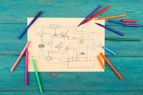 Zakelijk Concept Creatief Diagram Getekend Met Gekleurde Pennen — Stockfoto