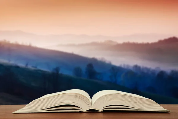 Open Book Blurred Landscape Background — Stock Photo, Image