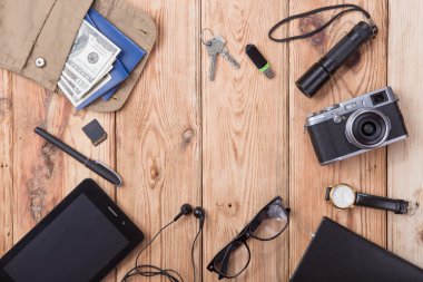 Seyahat, tatil, turizm kavramı - camer ile serin malzeme ayarla