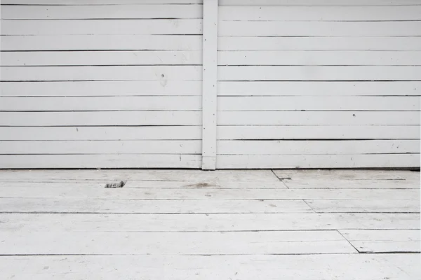 Blanco pintado pared de madera y fondo de piso — Foto de Stock