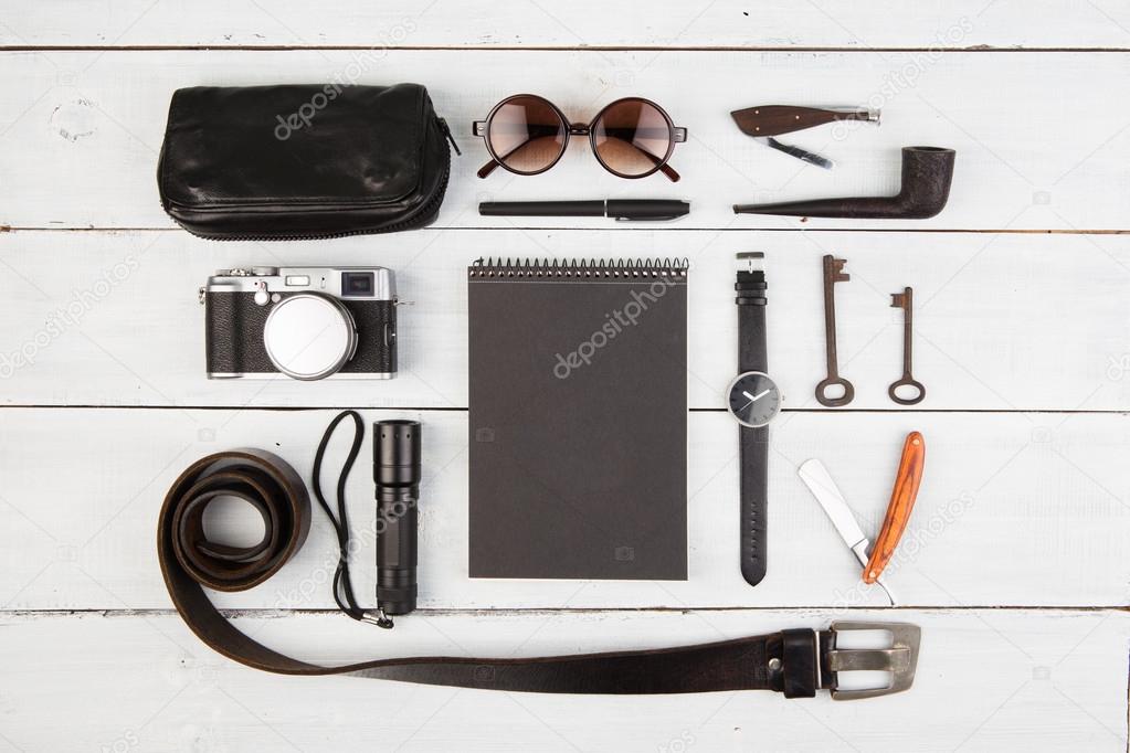 Travel concept - a set of cool men's accessories