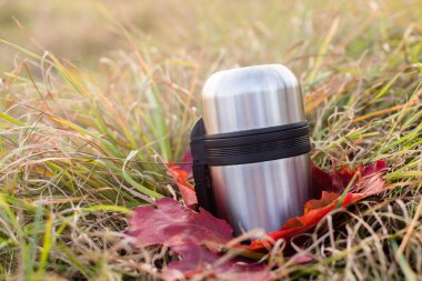 Vakum flask sonbahar arka plan üzerinde