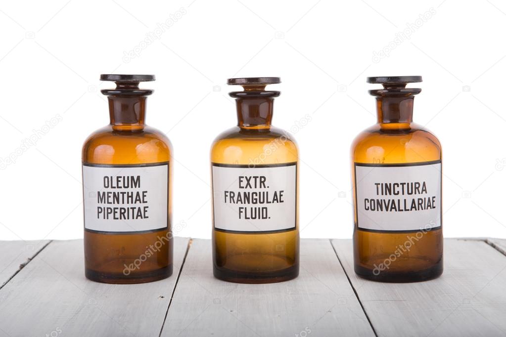 Alternative medicine bottels with mint oil, buckthorn extract an